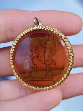 Vintage Goldette InTaglio Amber Glass Cupid Pendant